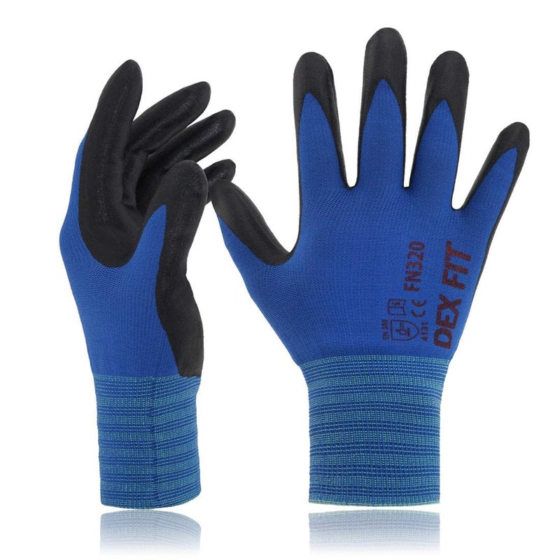 DEX FIT Premium Nylon Nitrile Work Gloves FN320, 3 Pairs, Blue, Unisex, 7 (S) - Durable, Breathable & Cool, Machine Washable - Image 1